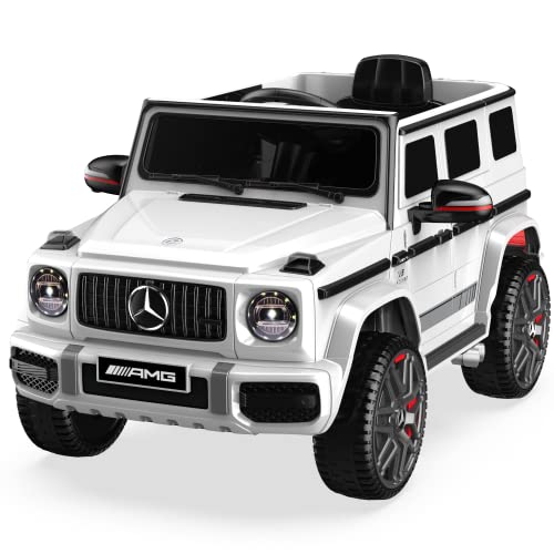 ANPABO Licensed Mercedes-Benz G63 Car for Kids, 12V Ride on Car, Electric Car with Adjustable Door Height, Spring Suspension System, Horn, LED, Music/ USB, Gift for Kids-White