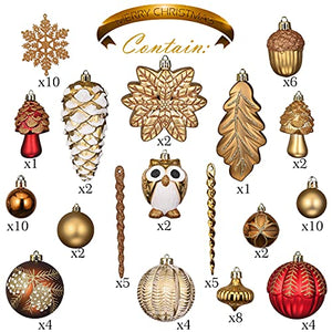 Valery Madelyn 80ct Woodland Red and Brown Christmas Ball Ornaments, Shatterproof Small Christmas Tree Ornaments for Xmas Decoration