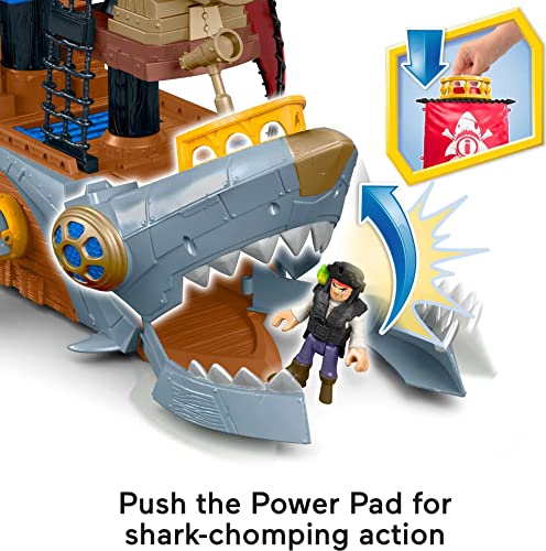 Imaginext Pirate Ship Playset with Shark Bite Action, Launcher and Jail Cell, Pirate Toys in Frustration-Free Package