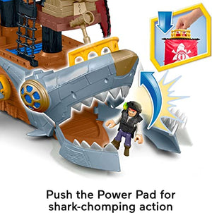 Imaginext Pirate Ship Playset with Shark Bite Action, Launcher and Jail Cell, Pirate Toys in Frustration-Free Package