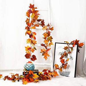 DearHouse 2 Pack Fall Garland Maple Leaf, 5.9Ft/Piece Hanging Vine Garland Artificial Autumn Foliage Garland Thanksgiving Decor for Home Wedding Fireplace Party Christmas