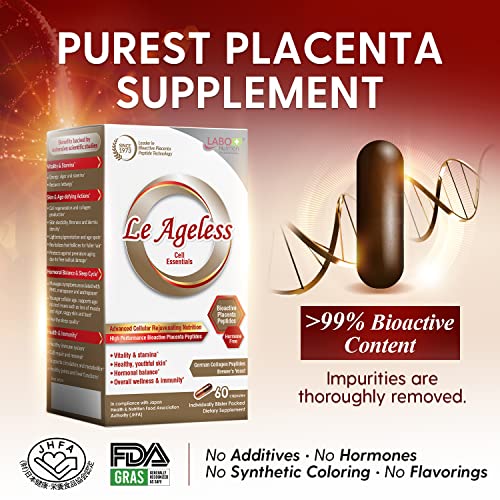 LABO Nutrition Le Ageless – Placenta Cell Rejuvenating Therapy from Japan – Enhanced with Collagen Peptide and Brewer’s Yeast to Supports Immune Health, Skin Regeneration, Anti-Aging – 60 Capsules