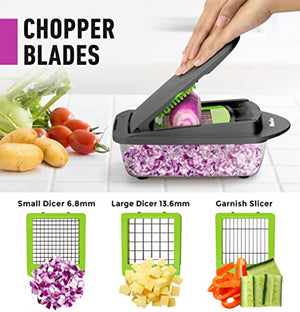 Mueller Pro-Series 10-in-1, 8 Blade Vegetable Slicer, Onion Mincer Chopper, Vegetable Chopper, Cutter, Dicer, Egg Slicer with Container