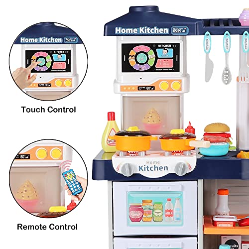 Pretend Play Kitchen Set for Toddlers, Mini Kitchen Accessories with Play Cooking Stove, Pot and Pan with Spray Realistic Light & Sound and Play Cutting Food, Outdoor Cooking Toys for Kids Girls Boys