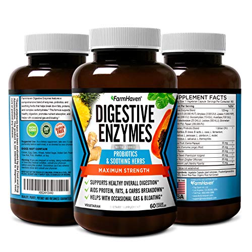 FarmHaven Digestive Enzymes with 18 Probiotics & Herbs | Papaya, Bromelain, Protease & More for Lactose Absorption & Better Digestion | Helps Bloating, Gas, Constipation | Vegetarian, 60 Capsules