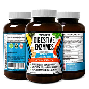 FarmHaven Digestive Enzymes with 18 Probiotics & Herbs | Papaya, Bromelain, Protease & More for Lactose Absorption & Better Digestion | Helps Bloating, Gas, Constipation | Vegetarian, 60 Capsules