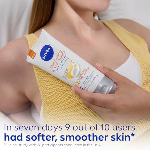 Nivea Skin Firming and Anti Wrinkle Neck and Chest Cream, 24-Hour Moisturizing Body Cream Reduces the Look of Fine Lines and Wrinkles, 6.7 Oz Tube