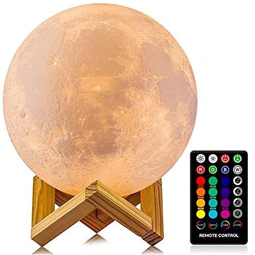 Moon Lamp, LOGROTATE 16 Colors LED Night Light 3D Printing Moon Light with Stand & Remote/Touch Control and USB Rechargeable, Moon Light Lamps for kids friends Lover Birthday Gifts (Diameter 4.8 INCH)