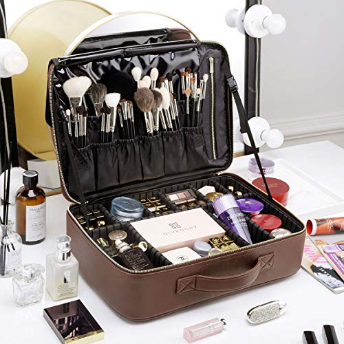 Women Rivet Train Case Makeup Organizer with Brush Compartment Waterproof Travelling Cosmetic Bag 16"x11.4"x4.3"