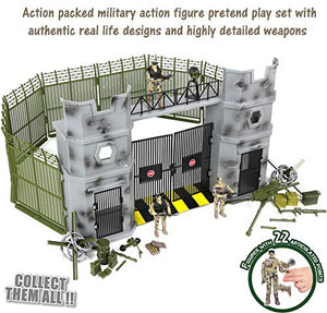 Click N' Play Military Army Base 51 Piece Play Set with Accessories | Educational Toy Soldiers Figures & Playsets | Army Men Toys for Boys, Kids