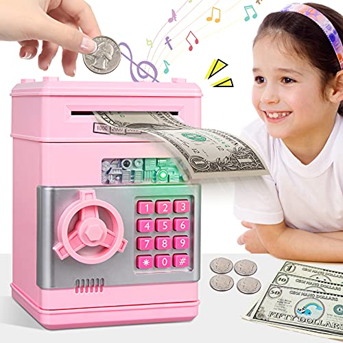 MAGIBX Piggy Bank Toys for 6 7 8 9 10 11 Year Old Girl Gifts, Money Saving Box for Teen Girls Toys Age 6-8-10-12, Christmas Birthday Gifts for 7 8 Year Old Girls Stuff ATM Machine for Kids 5-7, Pink