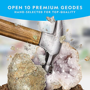 NATIONAL GEOGRAPHIC Break Open 10 Premium Geodes – Includes Goggles, Detailed Learning Guide & 2 Display Stands - Great STEM Science Gift for Mineralogy & Geology Enthusiasts of Any Age