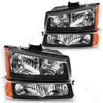 DWVO Headlights Assembly Compatible with 2003 2004 2005 2006 Chevy Silverado Avalanche 1500 2500 3500 (Black Housing Amber Reflector)