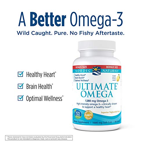 Nordic Naturals Ultimate Omega, Lemon Flavor - 1280 mg Omega-3-90 Soft Gels - High-Potency Omega-3 Fish Oil Supplement with EPA & DHA - Promotes Brain & Heart Health - Non-GMO - 45 Servings