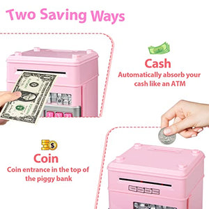 MAGIBX Piggy Bank Toys for 6 7 8 9 10 11 Year Old Girl Gifts, Money Saving Box for Teen Girls Toys Age 6-8-10-12, Christmas Birthday Gifts for 7 8 Year Old Girls Stuff ATM Machine for Kids 5-7, Pink