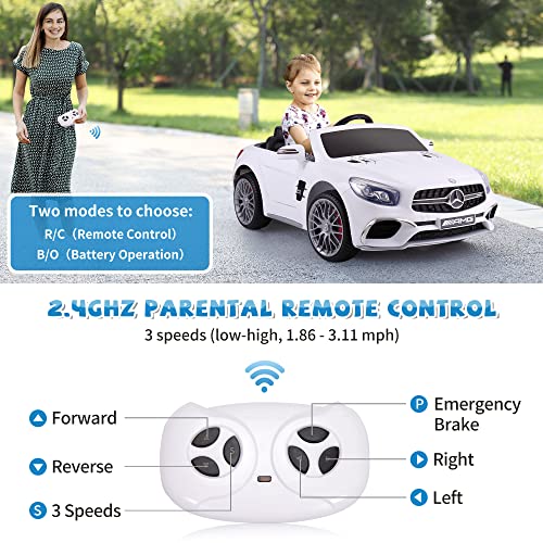 TOBBI 12V Licensed Mercedes Benz Kids Car Electric Ride On Car Motorized Vehicle with Remote Control, 2 Powerful Motors, LED Lights, MP3 Player/USB Port/TF Interface, White