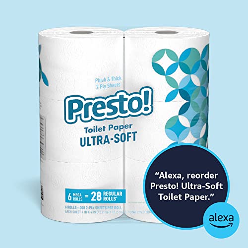 Amazon Brand - Presto! 308-Sheet Mega Roll Toilet Paper, Ultra-Soft, 6 Count, Pack of 1