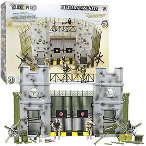 Click N' Play Military Army Base 51 Piece Play Set with Accessories | Educational Toy Soldiers Figures & Playsets | Army Men Toys for Boys, Kids