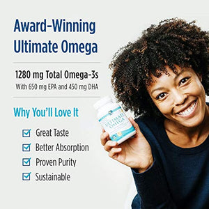 Nordic Naturals Ultimate Omega, Lemon Flavor - 1280 mg Omega-3-90 Soft Gels - High-Potency Omega-3 Fish Oil Supplement with EPA & DHA - Promotes Brain & Heart Health - Non-GMO - 45 Servings