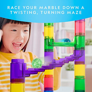 NATIONAL GEOGRAPHIC Glowing Marble Run – 250 Piece Construction Set with 50 Glow In The Dark Glass Marbles, Mesh Storage Bag, Great Creative Stem Toy For Girls & Boys