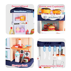 Pretend Play Kitchen Set for Toddlers, Mini Kitchen Accessories with Play Cooking Stove, Pot and Pan with Spray Realistic Light & Sound and Play Cutting Food, Outdoor Cooking Toys for Kids Girls Boys