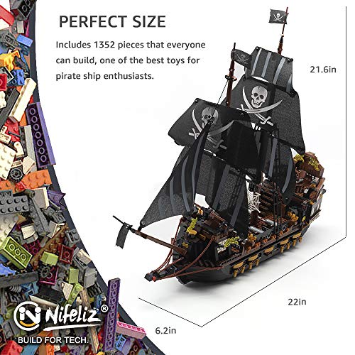 Nifeliz Black Hawk Pirates Ship Model Building Blocks Kits - Construction Set to Build, Model Set and Assembly Toy for Teens and Adult,Makes a Great Gift for People who Like Creative Play (1352Pcs)