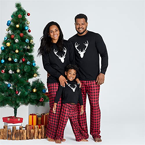 IFFEI Matching Family Pajamas Sets Christmas PJ's with Deer Long Sleeve Tee and Plaid Pants Loungewear One-piece: 3-6 Months