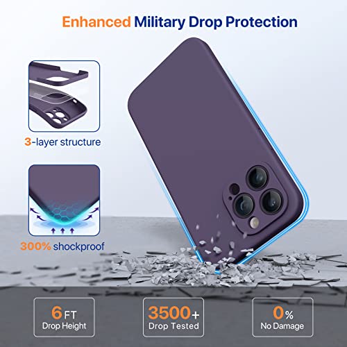 Miracase Designed for iPhone 14 Pro Max Case, with 2 Pack Screen Protectors,[Upgraded Enhanced Camera Protection],Shockproof Liquid Silicone Case with Microfiber Lining,6.7 inch(Dark Purple)