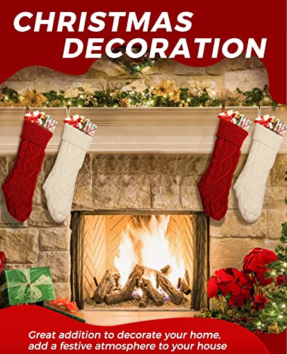 Ankis Large Christmas Stockings 4Pack -18 Inches Christmas Stockings Double-Sided Cable Knitted Xmas Stockings Burgundy Red and Cream for Family Holiday Christmas Party Classic Decor