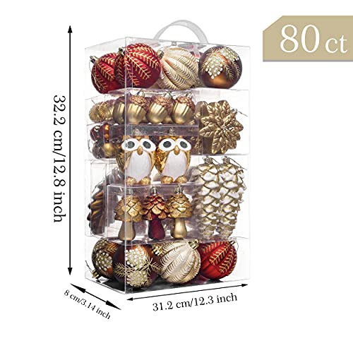 Valery Madelyn 80ct Woodland Red and Brown Christmas Ball Ornaments, Shatterproof Small Christmas Tree Ornaments for Xmas Decoration