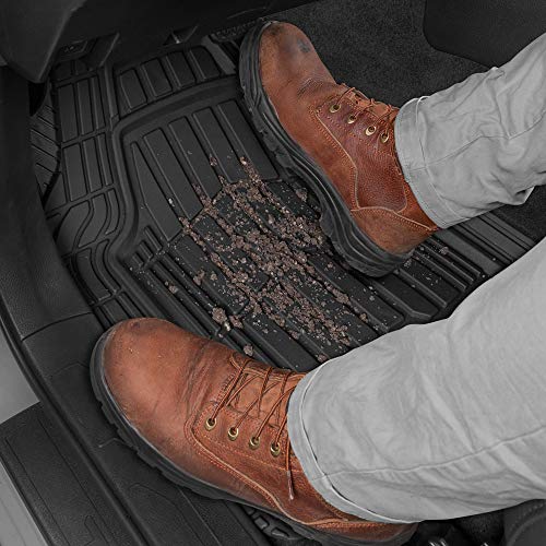 Caterpillar CAT (3-Piece) Deep Dish Heavy Duty Odorless Rubber Floor Mats, Total Protection Durable Trim to Fit Liners for Car Truck SUV & Van, All Weather, 01-Black (CAMT-1003-BK)