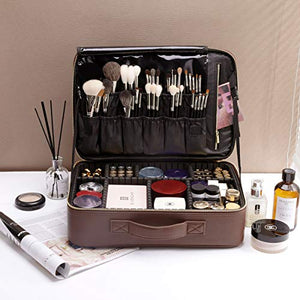 Women Rivet Train Case Makeup Organizer with Brush Compartment Waterproof Travelling Cosmetic Bag 16"x11.4"x4.3"