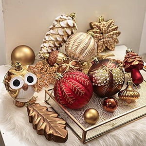 Valery Madelyn 80ct Woodland Red and Brown Christmas Ball Ornaments, Shatterproof Small Christmas Tree Ornaments for Xmas Decoration