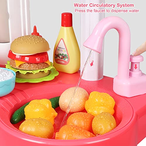 Pretend Play Kitchen Set for Toddlers, Mini Kitchen Accessories with Play Cooking Stove, Pot and Pan with Spray Realistic Light & Sound and Play Cutting Food, Outdoor Cooking Toys for Kids Girls Boys