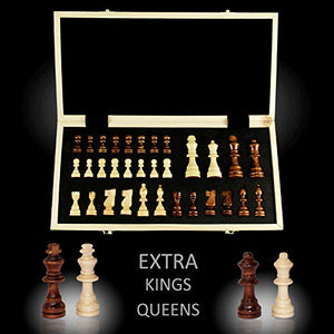 ASNEY Upgraded Magnetic Chess Set, 15" Tournament Staunton Wooden Chess Board Game Set with Crafted Chesspiece & Storage Slots for Kids Adult, Includes Extra Kings, Queens & Carry Bag