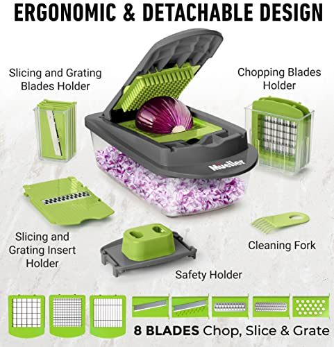 Mueller Pro-Series 10-in-1, 8 Blade Vegetable Slicer, Onion Mincer Chopper, Vegetable Chopper, Cutter, Dicer, Egg Slicer with Container