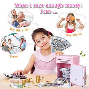 MAGIBX Piggy Bank Toys for 6 7 8 9 10 11 Year Old Girl Gifts, Money Saving Box for Teen Girls Toys Age 6-8-10-12, Christmas Birthday Gifts for 7 8 Year Old Girls Stuff ATM Machine for Kids 5-7, Pink