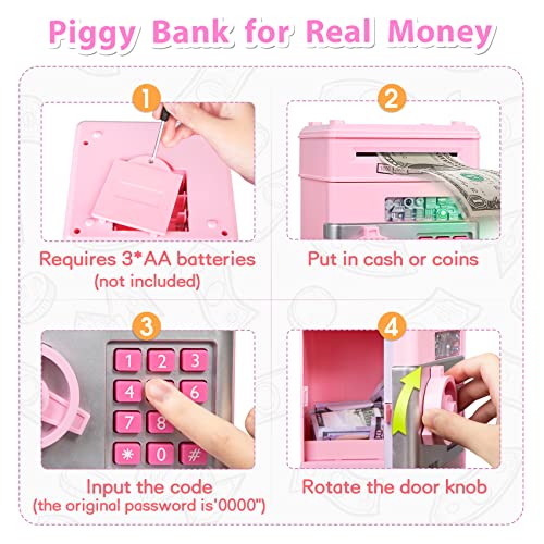 MAGIBX Piggy Bank Toys for 6 7 8 9 10 11 Year Old Girl Gifts, Money Saving Box for Teen Girls Toys Age 6-8-10-12, Christmas Birthday Gifts for 7 8 Year Old Girls Stuff ATM Machine for Kids 5-7, Pink