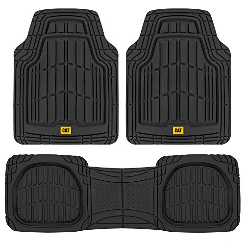 Caterpillar CAT (3-Piece) Deep Dish Heavy Duty Odorless Rubber Floor Mats, Total Protection Durable Trim to Fit Liners for Car Truck SUV & Van, All Weather, 01-Black (CAMT-1003-BK)