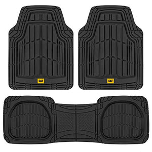 Caterpillar CAT (3-Piece) Deep Dish Heavy Duty Odorless Rubber Floor Mats, Total Protection Durable Trim to Fit Liners for Car Truck SUV & Van, All Weather, 01-Black (CAMT-1003-BK)