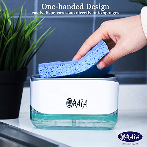 OMAIA 2-in-1 Kitchen Soap Dispenser with Sponge Holder - dishwashing Liquid Dispenser for Kitchen - Useful Kitchen Gadgets - Sink Countertop Organizer - Dish soap Dispenser for Kitchen Sink