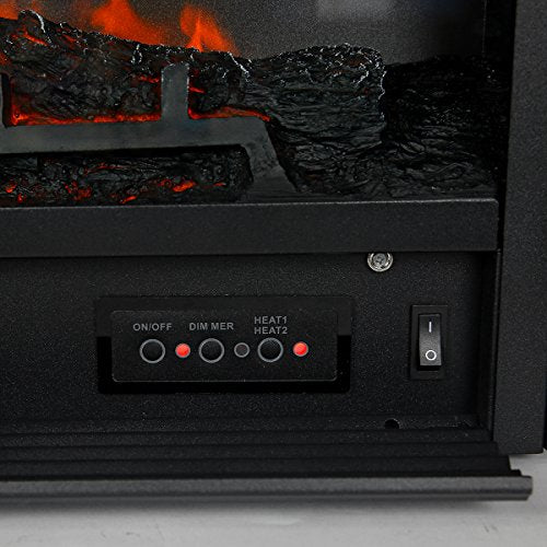 XtremepowerUS 28.5" Embedded Fireplace Electric Insert Heater Glass View Log Flame Stove Adjustable 1500W Remote, Black