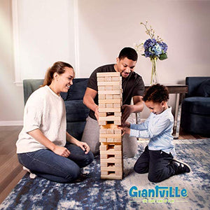 Giant Tumbling Timber Toy - Jumbo JR. Wooden Blocks Floor Game for Kids and Adults, 56 Pieces, Premium Pine Wood, Carry Bag - Grows from 2-feet to Over 4-feet While Playing, Life Size Yard Tower Game