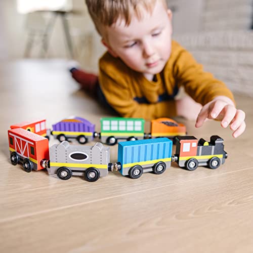 Melissa & Doug Wooden Train Cars (8 pcs) - Magnetic Train, Wooden Train Toys, Train Sets For Toddlers And Kids Ages 3+