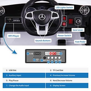 TOBBI 12V Licensed Mercedes Benz Kids Car Electric Ride On Car Motorized Vehicle with Remote Control, 2 Powerful Motors, LED Lights, MP3 Player/USB Port/TF Interface, White