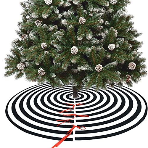 AHOOCUSTOM Black and White Christmas Tree Skirt, Rustic Farmhouse Christmas Decorations Ornaments, 36 Inch Tree Skirt Mat Decor for Merry Xmas Holiday