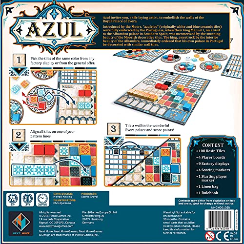 Azul Board Game | Strategy Board Game | Mosaic Tile Placement Game | Family Board Game for Adults and Kids | Ages 8 and up | 2 to 4 Players | Average Playtime 30-45 Minutes | Made by Next Move Games