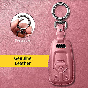 Tukellen for Audi Key Fob Cover Genuine Leather with Keychain,Leather Key Case Protector Compatible Audi A4 Q7 Q5 TT A3 A6 SQ5 R8 S5 Smart Key-Pink